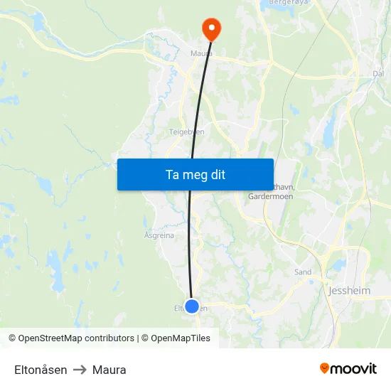 Eltonåsen to Maura map
