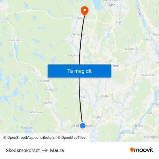 Skedsmokorset to Maura map