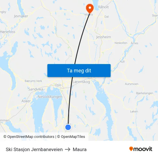 Ski Stasjon Jernbaneveien to Maura map
