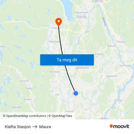 Kløfta Stasjon to Maura map
