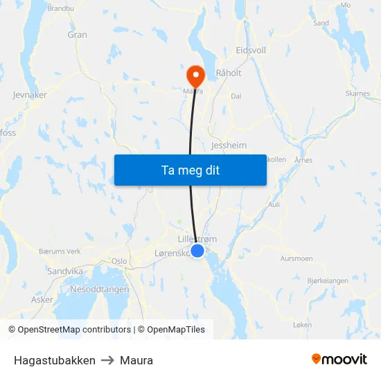 Hagastubakken to Maura map
