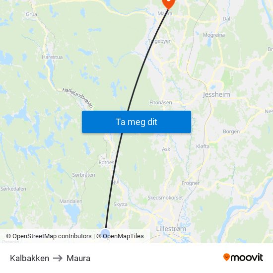 Kalbakken to Maura map