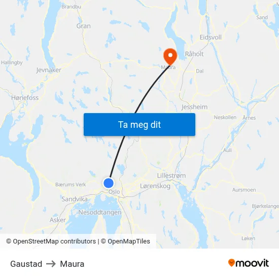 Gaustad to Maura map