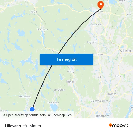 Lillevann to Maura map
