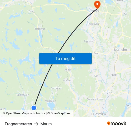 Frognerseteren to Maura map