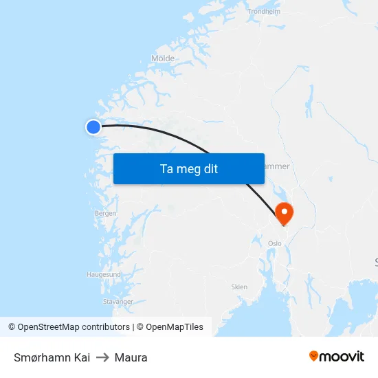 Smørhamn Kai to Maura map
