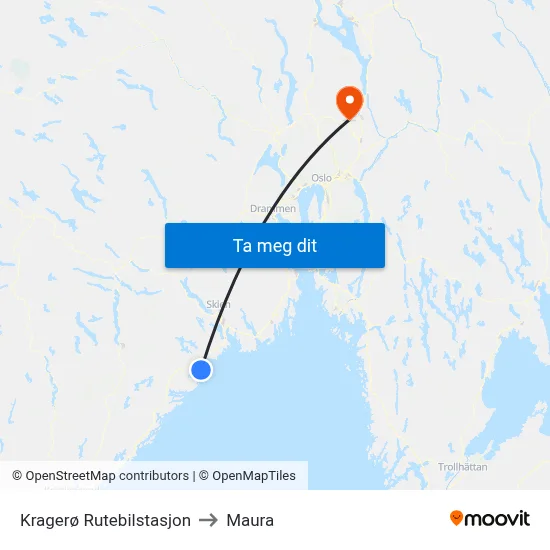 Kragerø Rutebilstasjon to Maura map