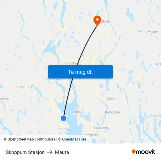 Skoppum Stasjon to Maura map