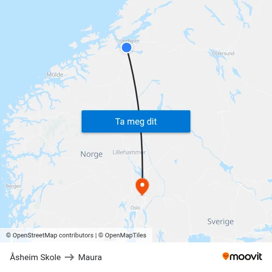 Åsheim Skole to Maura map