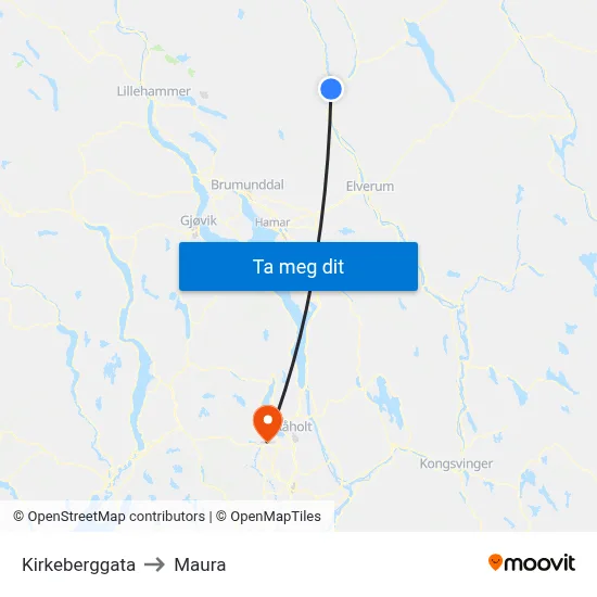 Kirkeberggata to Maura map