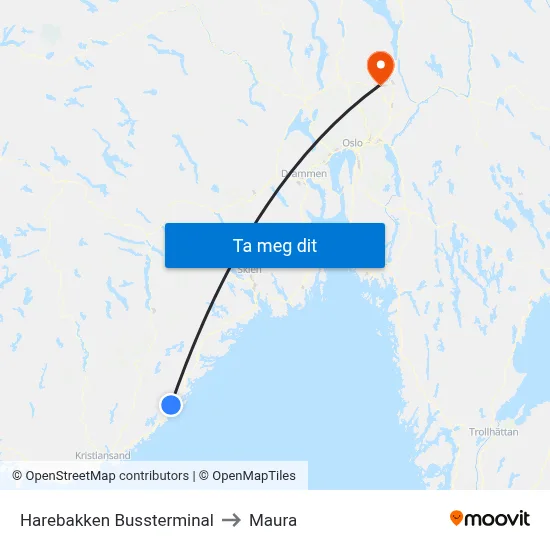 Harebakken Bussterminal to Maura map