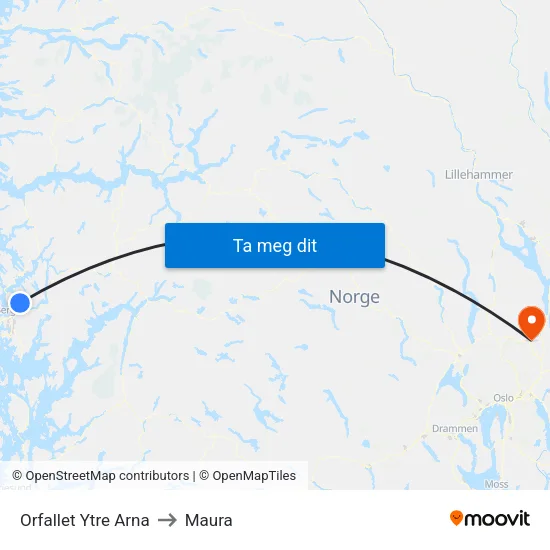 Orfallet Ytre Arna to Maura map