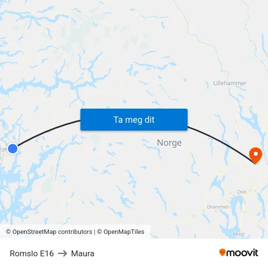 Romslo E16 to Maura map