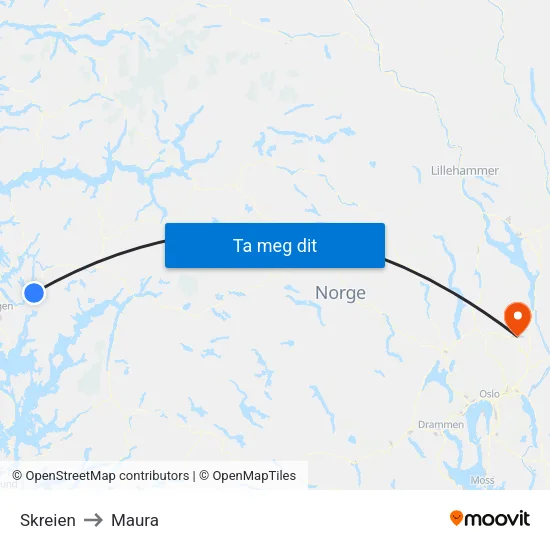 Skreien to Maura map