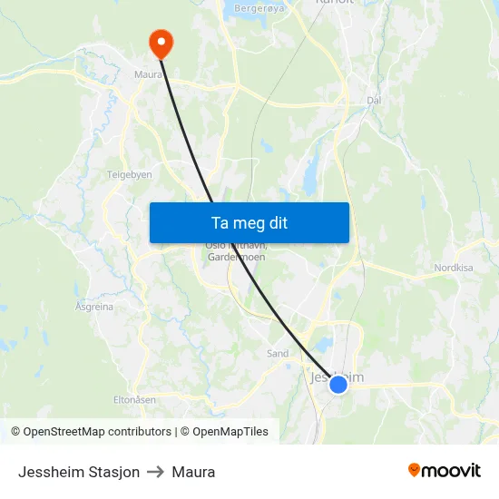 Jessheim Stasjon to Maura map
