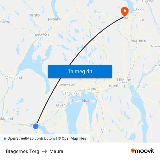 Bragernes Torg to Maura map