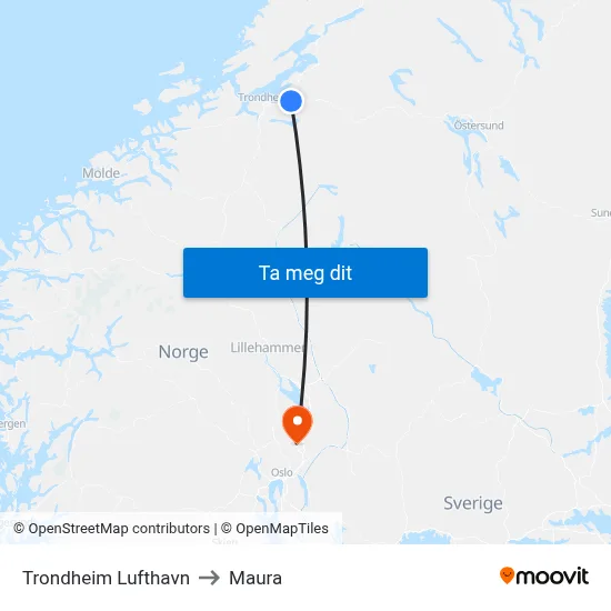 Trondheim Lufthavn to Maura map