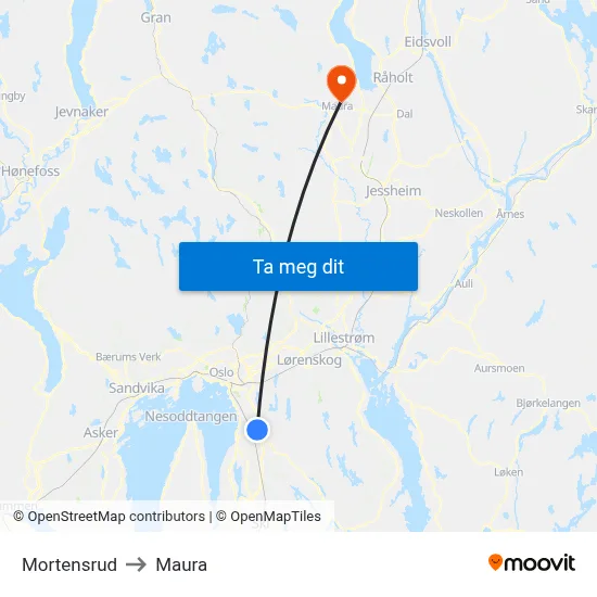 Mortensrud to Maura map