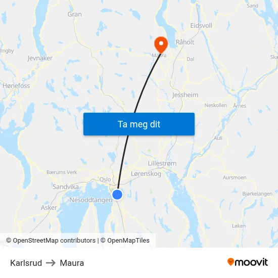 Karlsrud to Maura map