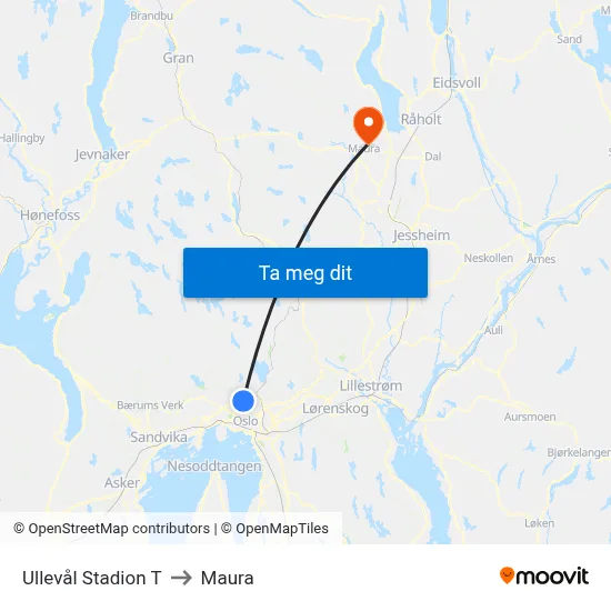 Ullevål Stadion T to Maura map