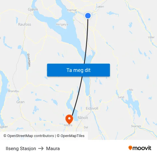 Ilseng Stasjon to Maura map