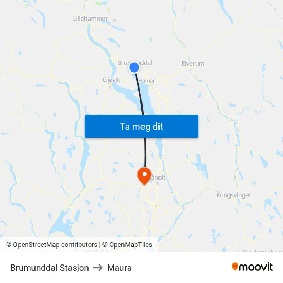 Brumunddal Stasjon to Maura map
