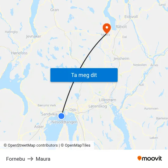 Fornebu to Maura map