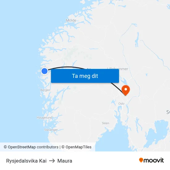 Rysjedalsvika Kai to Maura map