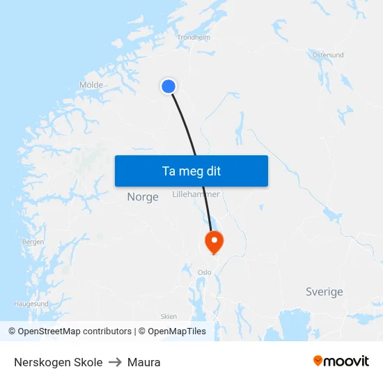 Nerskogen Skole to Maura map