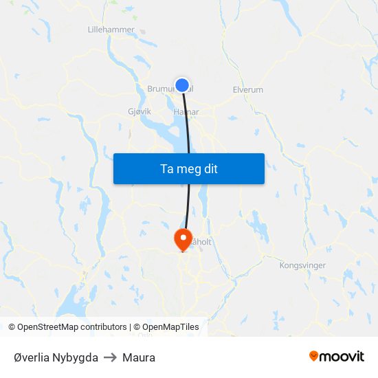 Øverlia Nybygda to Maura map