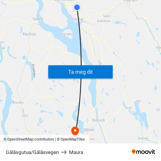 Gålåsgutua/Gålåsvegen to Maura map