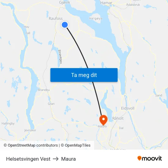 Helsetsvingen Vest to Maura map