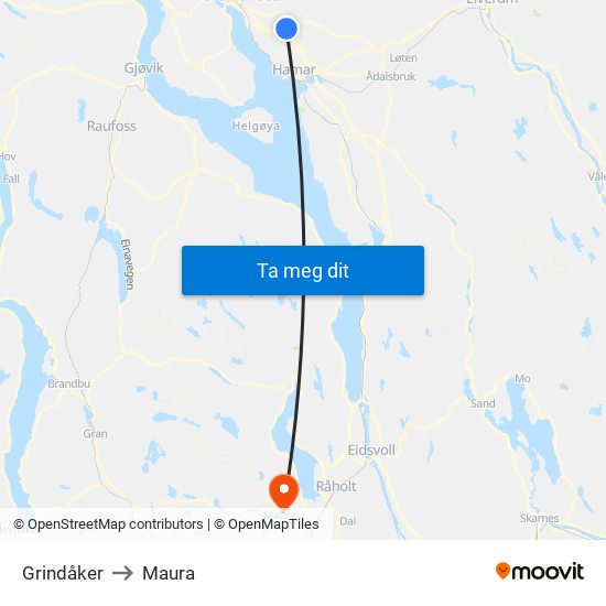 Grindåker to Maura map