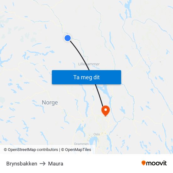 Brynsbakken to Maura map