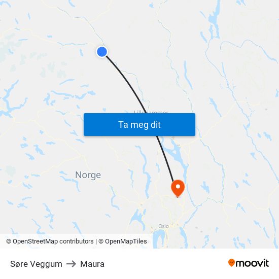 Søre Veggum to Maura map