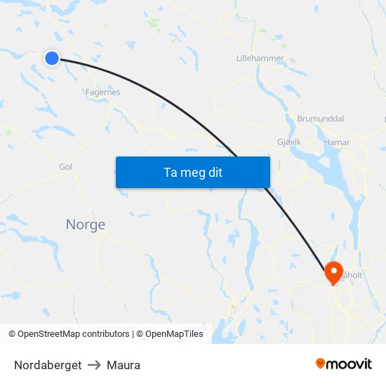 Nordaberget to Maura map