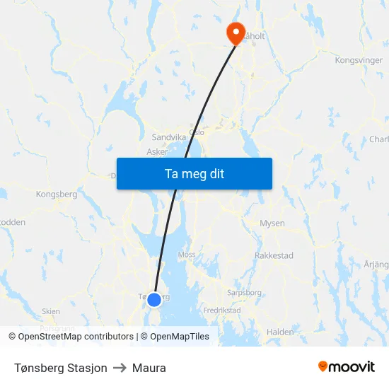 Tønsberg Stasjon to Maura map