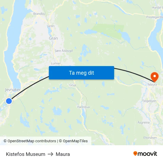 Kistefos Museum to Maura map