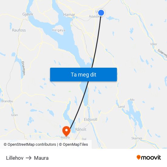 Lillehov to Maura map