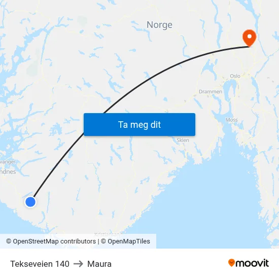Tekseveien 140 to Maura map