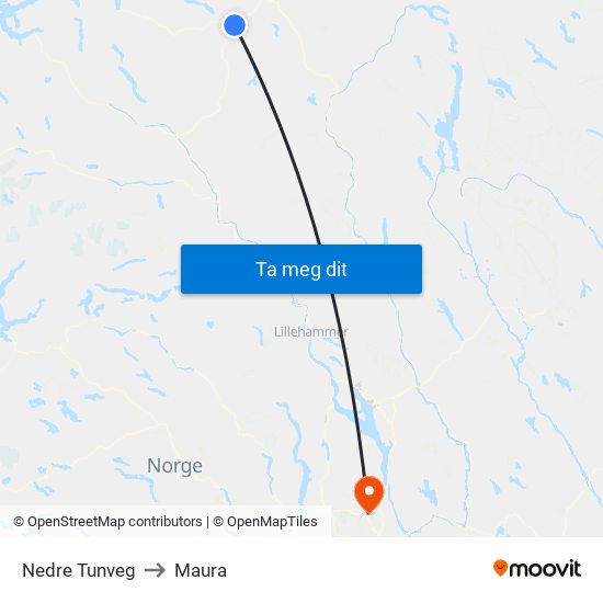 Nedre Tunveg to Maura map