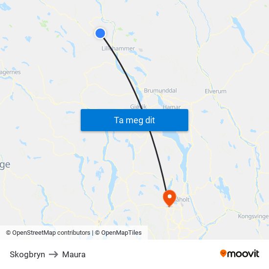 Skogbryn to Maura map