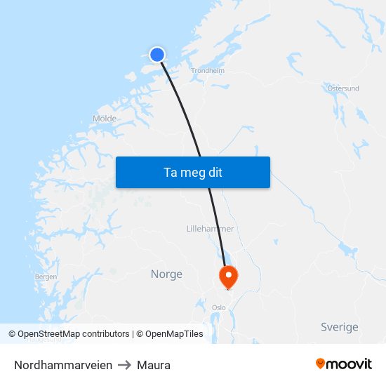 Nordhammarveien to Maura map