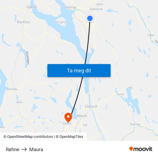 Røhne to Maura map