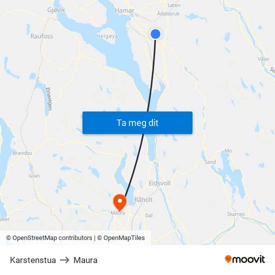 Karstenstua to Maura map