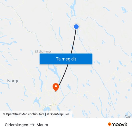 Olderskogen to Maura map