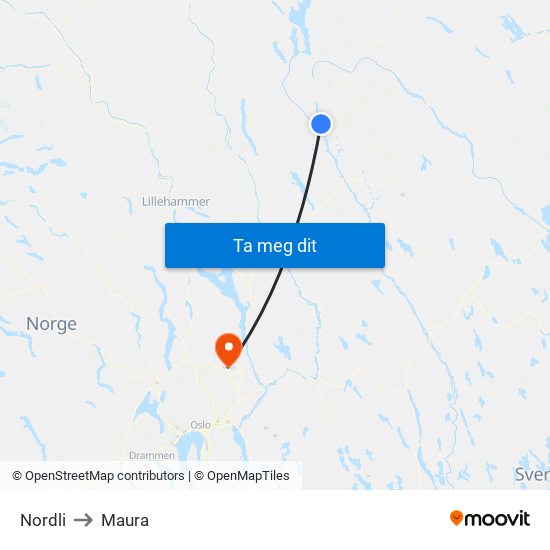 Nordli to Maura map