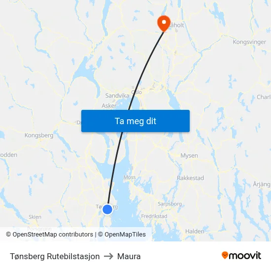 Tønsberg Rutebilstasjon to Maura map