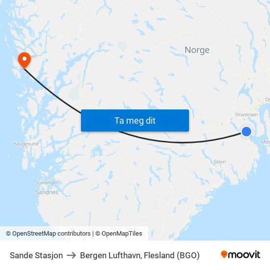 Sande Stasjon to Bergen Lufthavn, Flesland (BGO) map