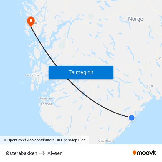 Østeråbakken to Alvøen map